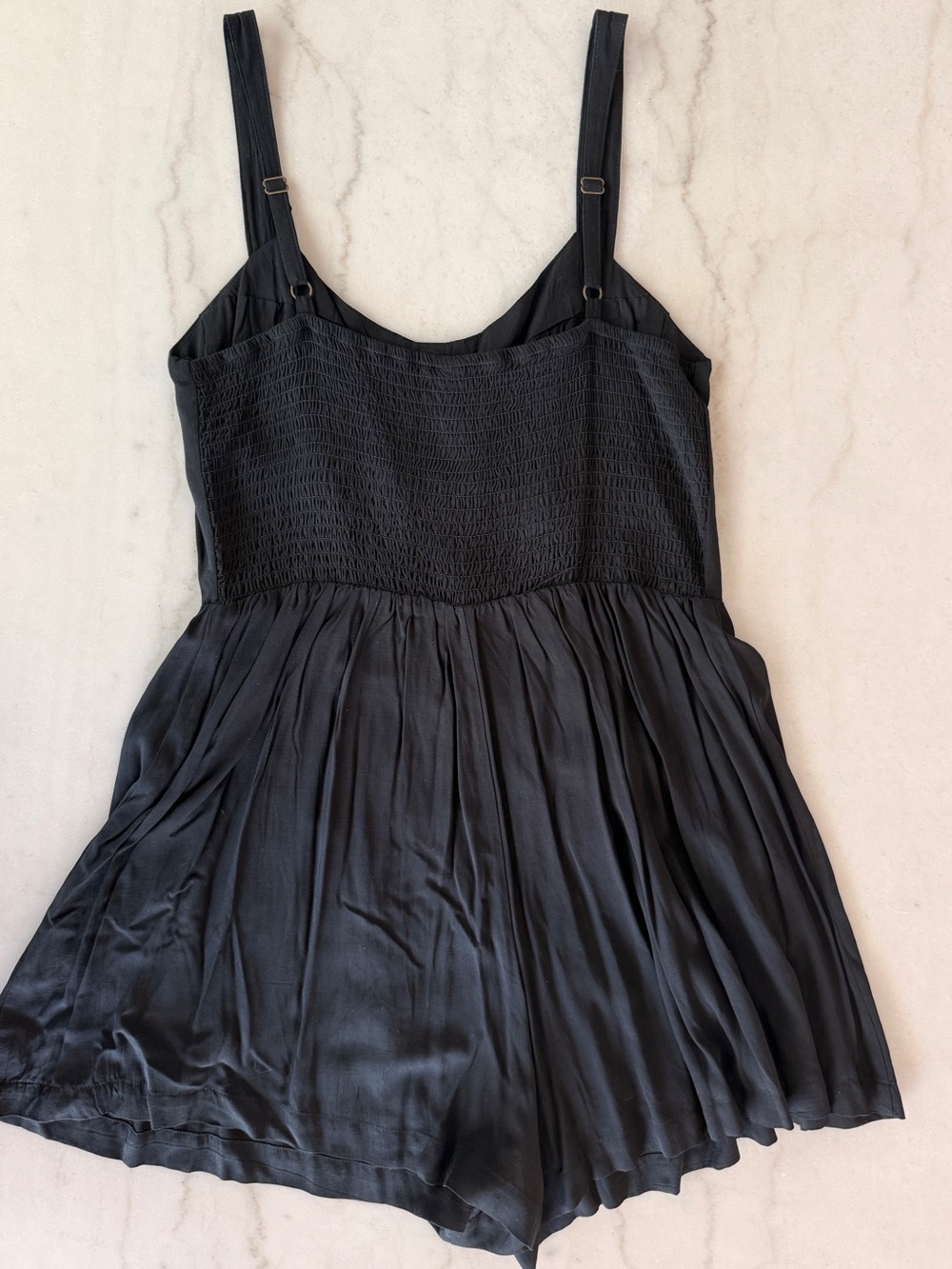 Wild Fable Black Button-Front Romper with Smocked Waist - Picture 3 of 4